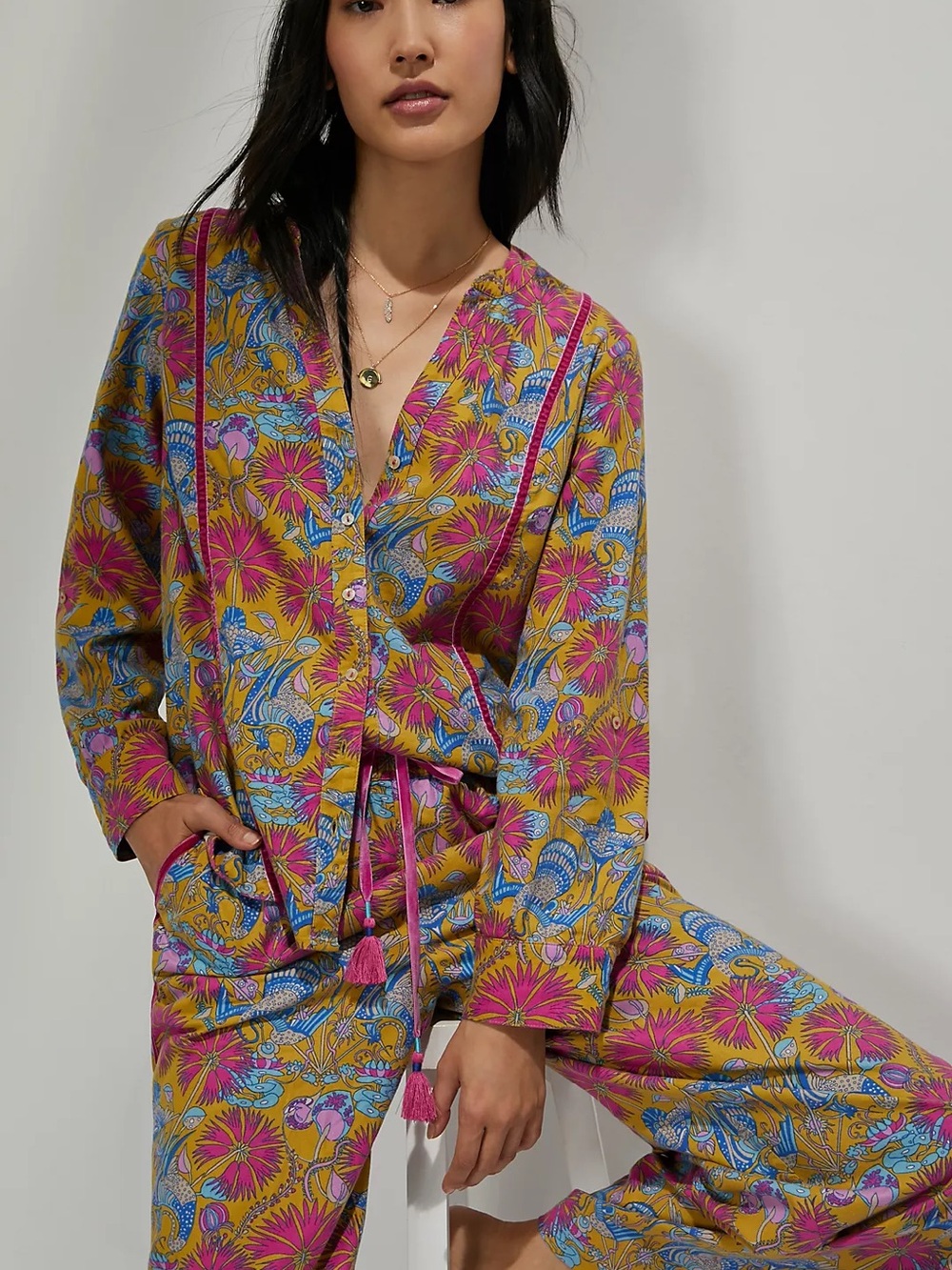 Anthropologie Whimsy Floral Bird Lightweight Flannel Boho Top Loungewear